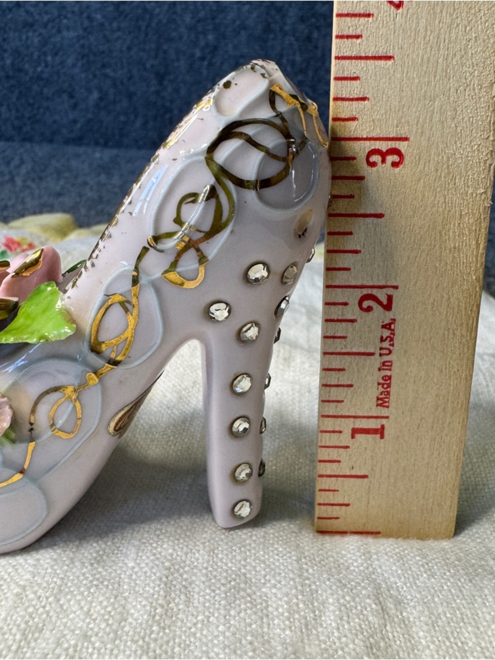 Vintage Japan Porcelain High Heel Shoe Figurine Pink Floral Rhinestone Vanity - Picture 13 of 14